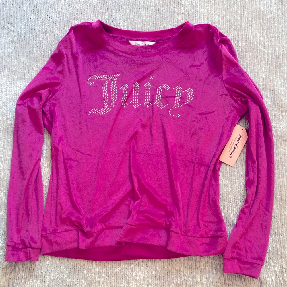 Juicy Couture Velour‎ Rhinestone Logo Lounge Sleep Top Fuchsia Pink S NWT